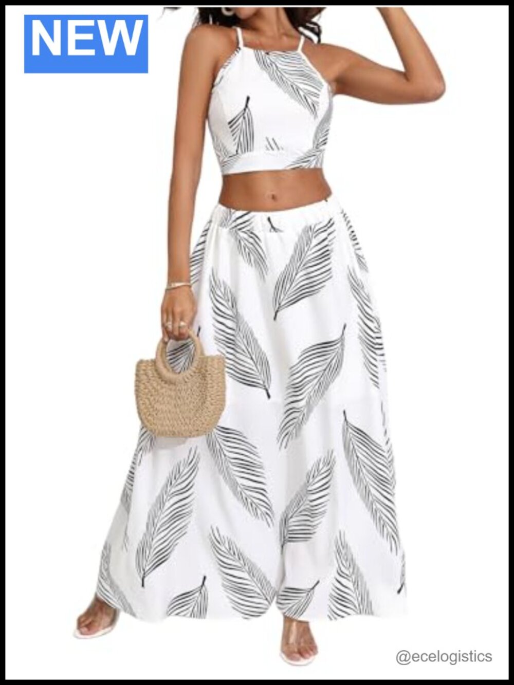 Women's 2 Piece Summer Striped Halter Top & Maxi Skirt Set Boho Resort Wear